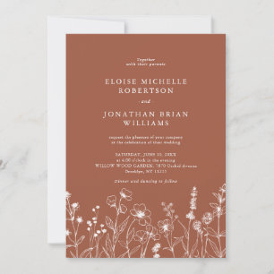 Terracotta Rustic Floral Fall Wildflower Wedding Invitation