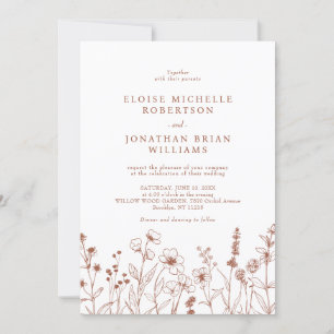 Terracotta Rustic Floral Fall Wildflower Wedding Invitation