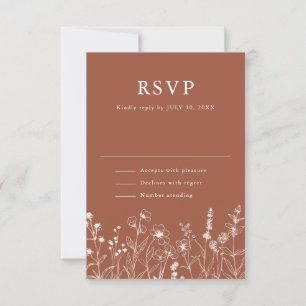 Terracotta Rustic Floral Fall Wildflower Wedding RSVP Card