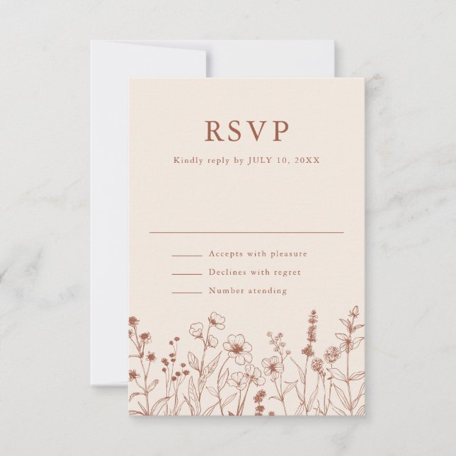 Terracotta Rustic Floral Fall Wildflower Wedding RSVP Card (Front)