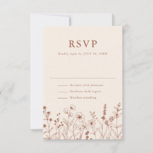 Terracotta Rustic Floral Fall Wildflower Wedding RSVP Card