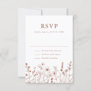 Terracotta Rustic Floral Fall Wildflower Wedding RSVP Card