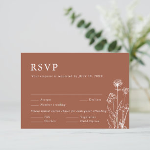 Terracotta Rustic Floral Fall Wildflower Wedding RSVP Card