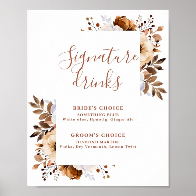 Terracotta Rustic Floral Signature Drinks Sign (Front)