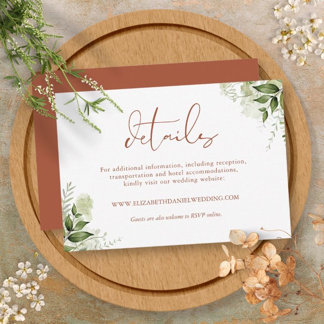 Terracotta Rustic Greenery Leaves Wedding Details Enclosure Card (Terracotta Rustic Greenery Leaves Wedding Details Enclosure Card)