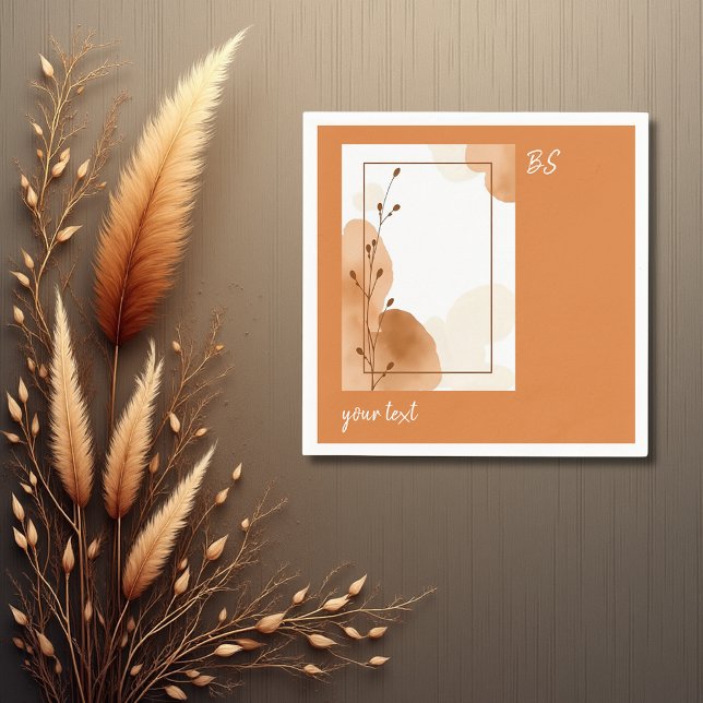 terracotta rustic minimal floral frame & monogram napkin (Creator Uploaded)