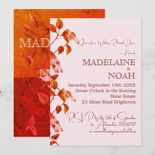 Terracotta Rustic Orange Pink Wedding Rehearsal Invitation (Front/Back)