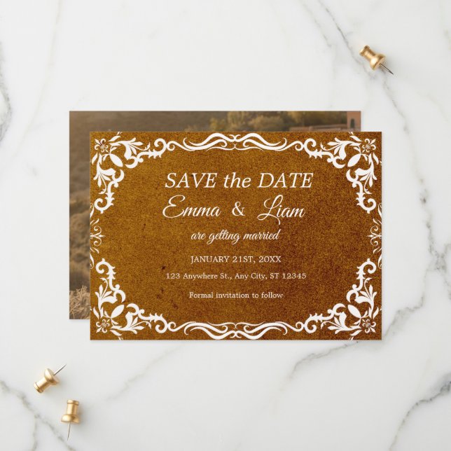 Terracotta Rustic Papel Picado – Save the Date (Front/Back In Situ)