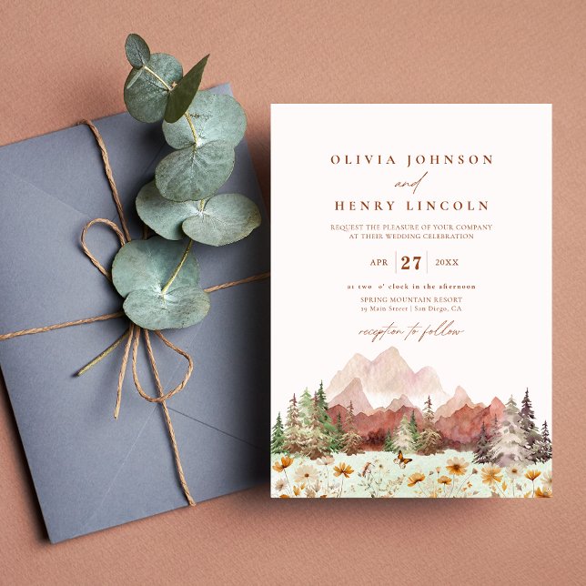 Terracotta Rustic Wedding Mountain Wildflower Invitation (Creator Uploaded)