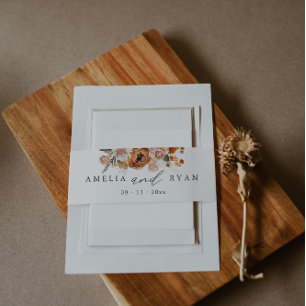 Terracotta Sage Boho Floral Invitation Belly Band
