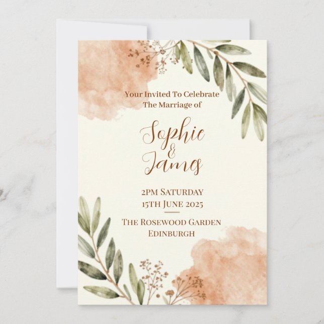 Terracotta Sage Botanical | Boho Wedding Invitation (Front)