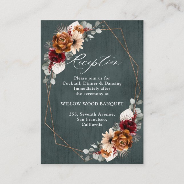 Terracotta Sage Burgundy Floral Geometric Wedding  Enclosure Card (Front)