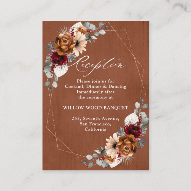 Terracotta Sage Burgundy Floral Geometric Wedding  Enclosure Card (Front)