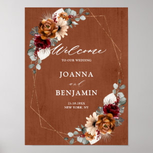 Terracotta Sage Burgundy Geometric Wedding Welcome Poster