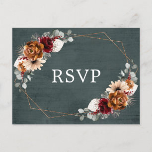 Terracotta Sage Burgundy Greenery Geometric RSVP Postcard