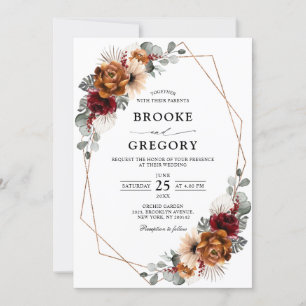 Terracotta Sage Burgundy Greenery Geometric Weddin Invitation