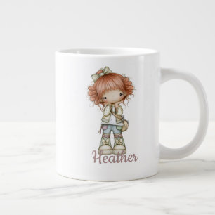 Terracotta Sage Cute Cottagecore Girl Personalised Large Coffee Mug
