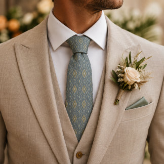 Terracotta & Sage Green Art Deco Elegant Geometric Tie