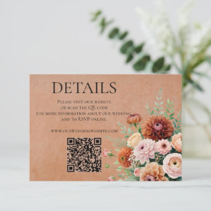 Terracotta Sage Green Flowers Wedding QR Details Enclosure Card