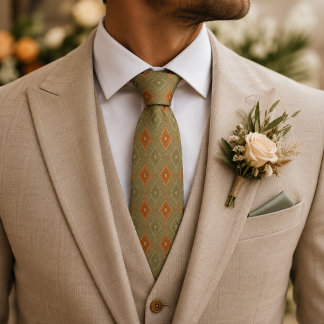 Terracotta & Sage Green Geometric Tie