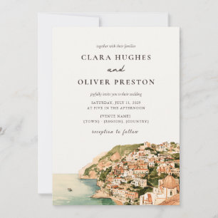 Terracotta Sage Script Positano Coast Wedding Invitation