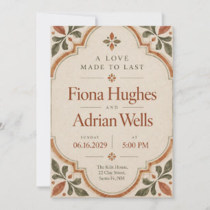 Terracotta Sage Tile Wedding Invitation
