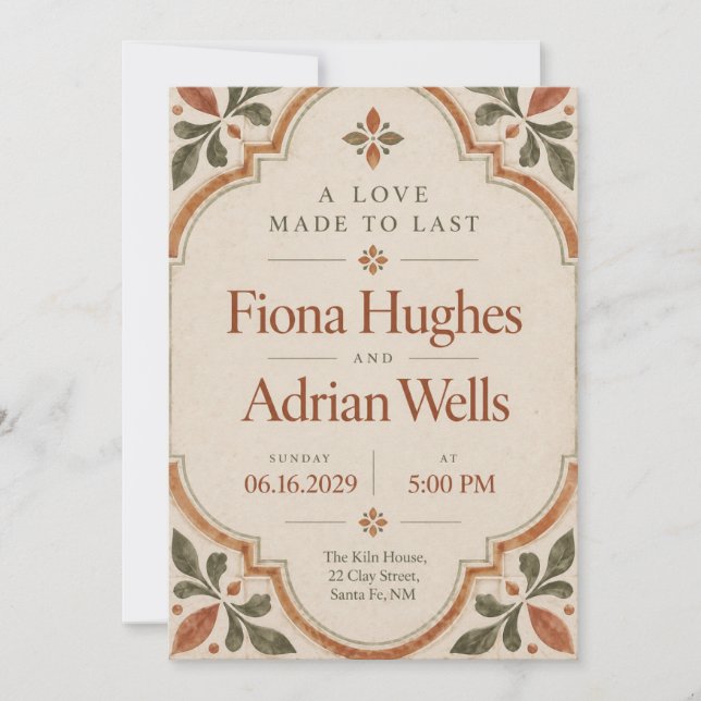 Terracotta Sage Tile Wedding Invitation (Front)