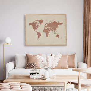 Terracotta Sand Beige World Map Poster