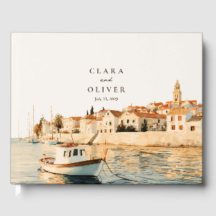 Terracotta Sand Serif Croatian Harbour Wedding Guest Book