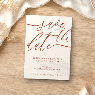 Terracotta Save Date Photo Calligraphy Save The Date