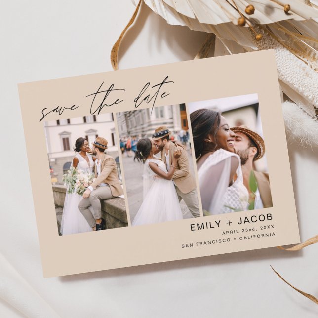 Terracotta Save the Date 3 Photo Elegant Postcard (Creator Uploaded)