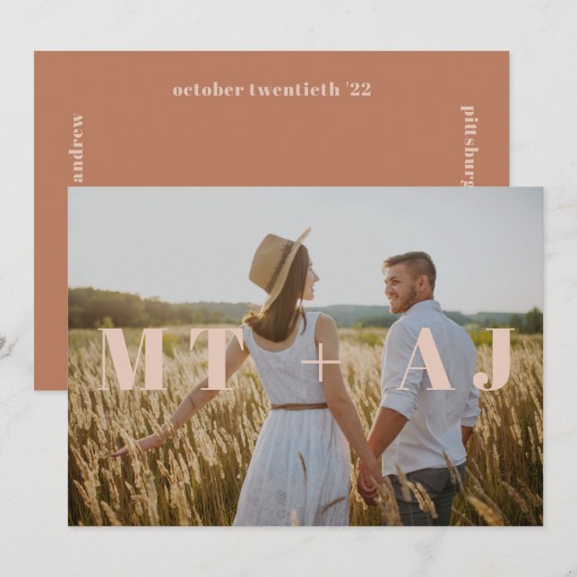 Terracotta Save the Date Monogram Overlay Photo (Front/Back)