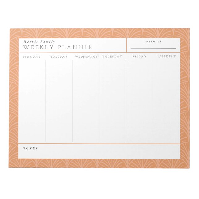 Terracotta Scallops Family Weekly Planner Notepad (Front)