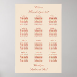 Terracotta Script 12 Table Wedding Seating Poster