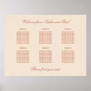 Terracotta Script 6 Table Wedding Seating Poster