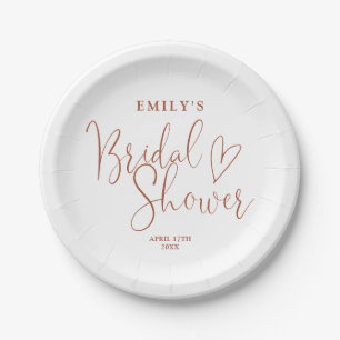 Terracotta Script Calligraphy Bridal Shower Paper Plate