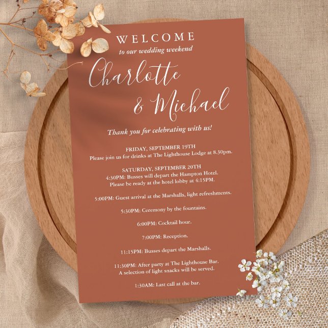 Terracotta Script Guest Wedding Weekend Program (Terracotta Script Guest Wedding Weekend Program)