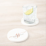 Terracotta Script Initials Monogram Minimalist  Coaster<br><div class="desc">A chic modern stylish terracotta script initials monogram,  with a dramatic script initial with swashes and your full name in a modern serif type, </div>