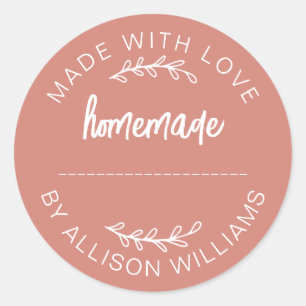 Terracotta Script Made With Love Homemade Food Jar Classic Round Sticker