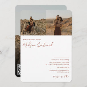Terracotta script names 3 photos qr code wedding invitation