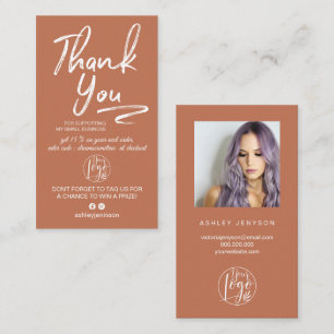 Terracotta script photo logo order thank you business card