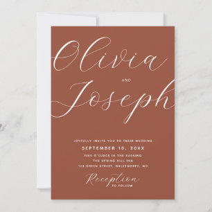Terracotta script photo wedding + QR code details Invitation
