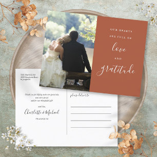 Terracotta Script Photo Wedding Thank You Postcard