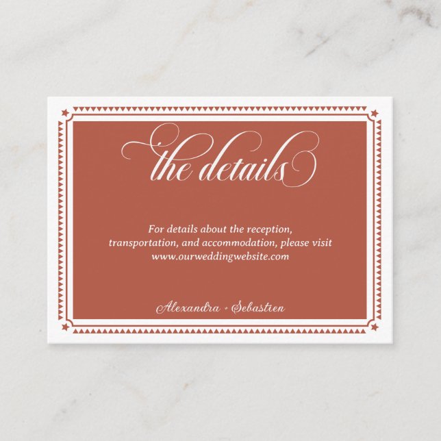 Terracotta Script Rustic Western Wedding Details Enclosure Card (Front)