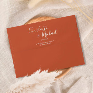 Terracotta Script Simple Wedding Return Address Envelope