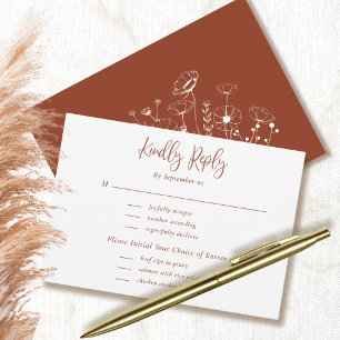 Terracotta Script Typography Floral Wedding RSVP 