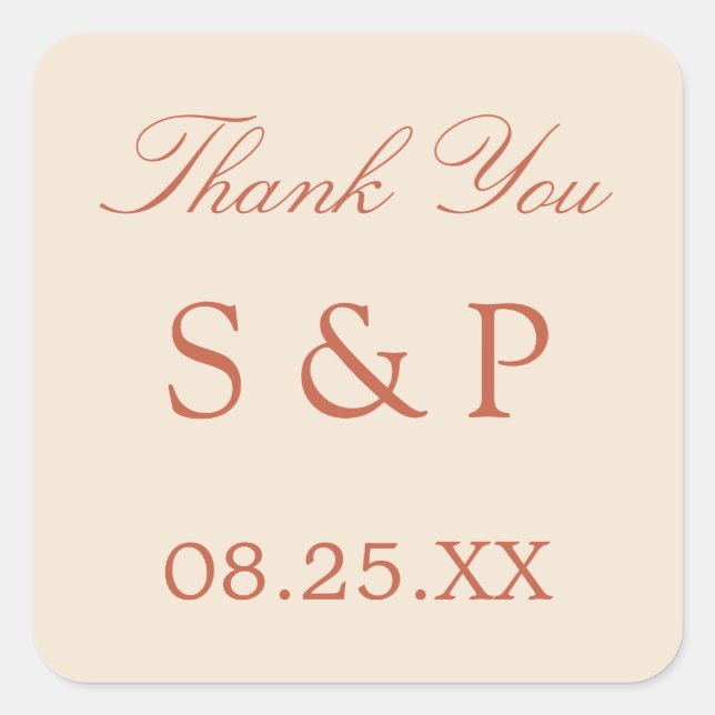 Terracotta Script Wedding Favour Sticker (Front)