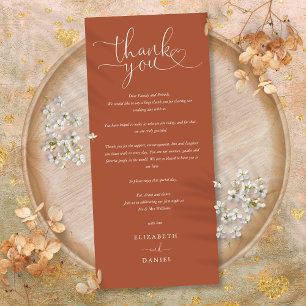 Terracotta Script Wedding Thank You Place Card