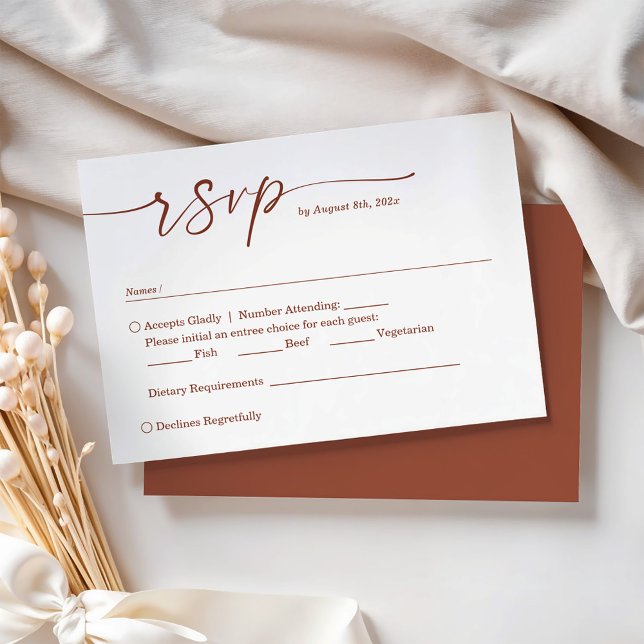 Terracotta Script with Meal Choice Wedding RSVP Card (Creator Uploaded)