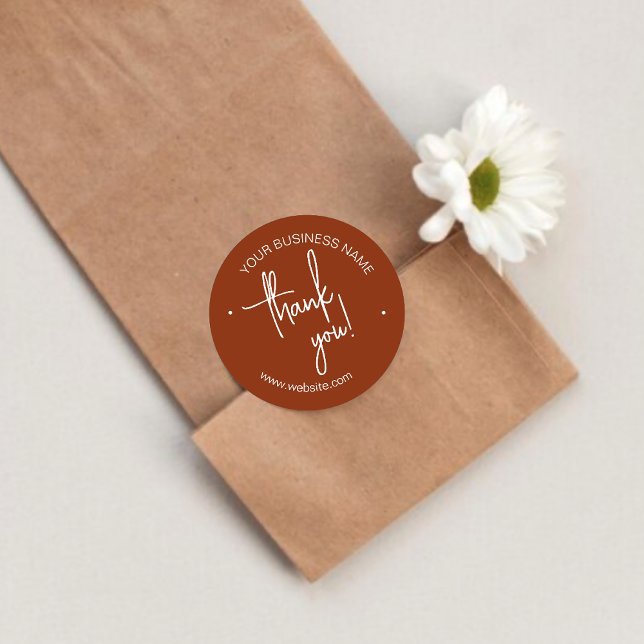 Terracotta Scripted Business Thank You Classic Round Sticker (Creator Uploaded)